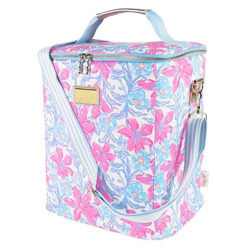 Lilly Pulitzer Beachside Haven insulated wine carrier thermocooler with colorful tropical print and carrying handle.