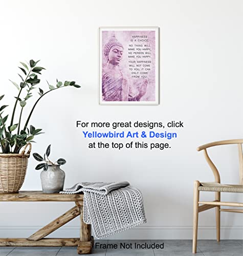 Buddhism Happiness Quote - Inspirational Saying Poster - Zen New Age Wall Art Decor - Home Decoration for Spa, Meditation Room, Yoga Studio - Gift for Women, Buddhist, Buddha Fan - Pink, Purple - 8x10 8"L x 10"W