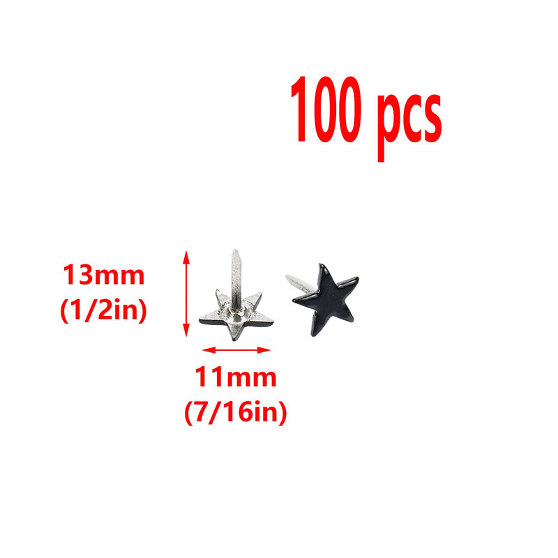 [Australia - AusPower] - 100Pcs Upholstery Tacks,7/16-inch Diameter Nailhead Decorative Trim for Furniture,Stars-shaped Furniture Nails Pins Kit,Black(11×13mm) Black 