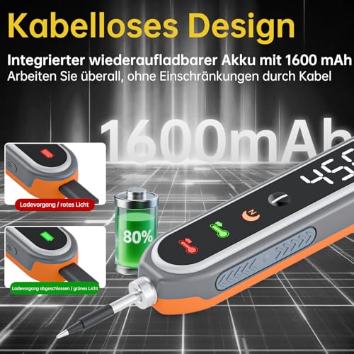 Battery Soldering Iron Set Wireless USB-C 8s Heating 180-450°C 1600mAh | Wireless USB-C soldering iron for electronics and DIY. Fast heating in approx. 8 seconds, 180-450°C temperature control.