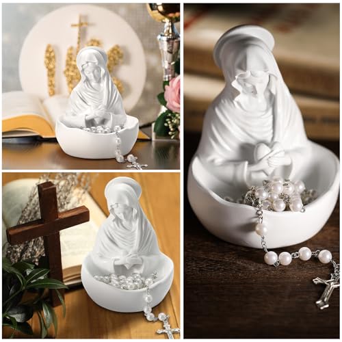 Lineshading Mary Rosary Holder Statue, Classical, White Classic