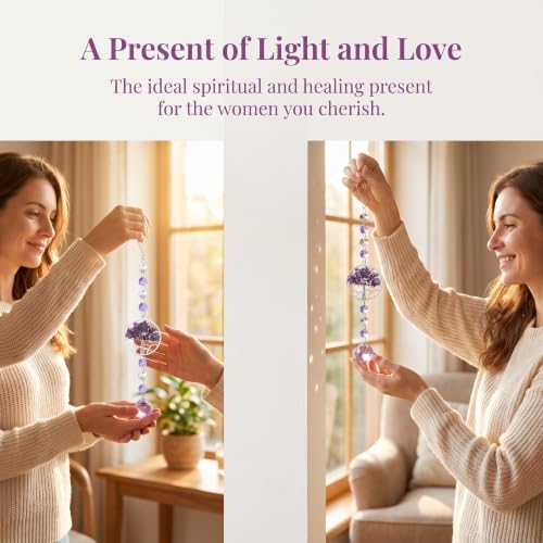 Crystal Gifts For Women, Sun Catchers For Windows, Spiritual Gifts, Tree Of Life Natural Chakra Healing Crystal Stone Purple