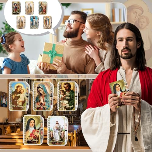 Humyoun 60 Pcs Catholic Gift Bulk Inspirational Saint Spiral Prayer Journals with Pen Christian Scripture Notebook Holy Week Religious Gift for Women Men Church Members (Classic) Classic