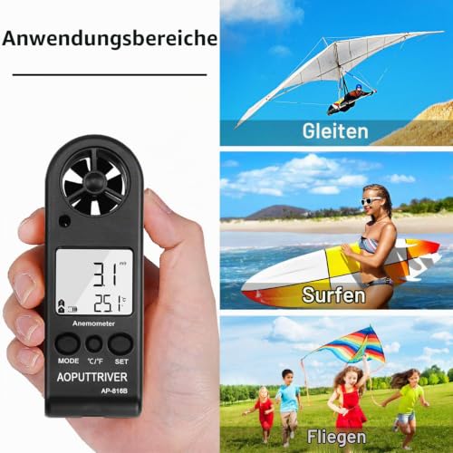 Wind Gauge Hand Digital LCD Wind Speed Meter Guages Air Flow Speed with Backlight Measurement Thermometer for Windsurfing Sailing Fishing etc UK-AP-816B Digital