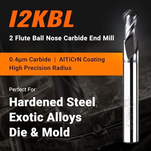 A ACT ACCU-CUT 3/8-inch carbide ballnose long shank end mill, 2-flute AlTiCrN-coated CNC router bit