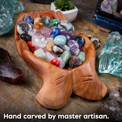 Wooden Hands Bowl, Crystal Display, Rock Display, Natural, Large L