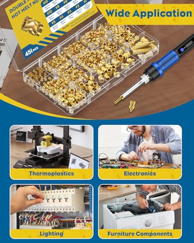 Vibit 451-piece threaded nut inserts set with 100W soldering iron kit for 3D printing