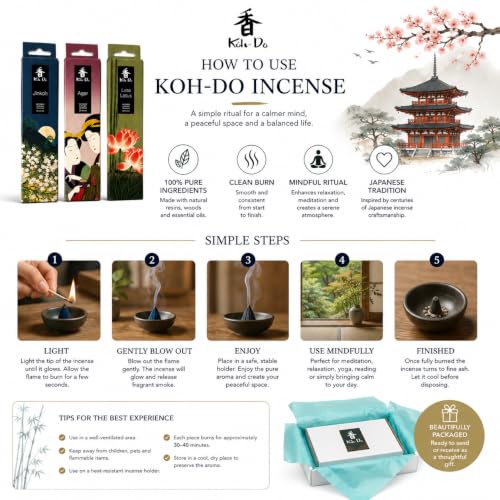 Koh-Do Japanese Incense Gift Set – Jinkoh, Agar & Lotus 60 Pure Incense