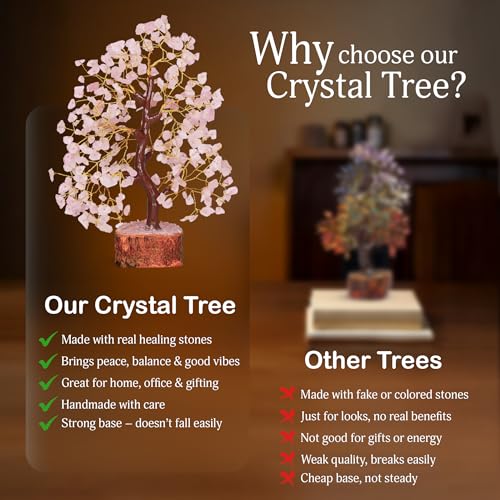 YATSKIA Rose Quartz Tree | Crystal Tree Gifts for Women | Gemstone Decor | Crystals and Gemstones | Pink Home Decor | Birthday Gifts for Women | 10 Inch 300 Beads 10in Rose Quartz Golden Wire