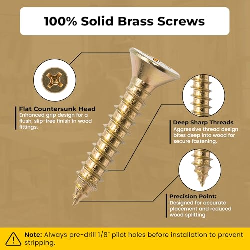 FINSBURY HARDWARE #12 x 1-1/2-inch solid brass flat head Phillips wood screws, 16-pack