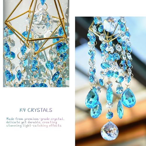 2 Pack Crystal Suncatchers for Window Hanging Wind Chime (Colorful & Blue)