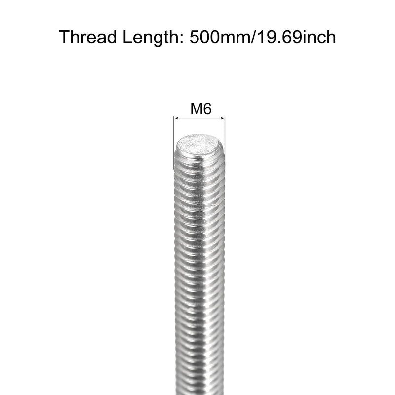 MECCANIXITY Fully Threaded Rod M6 x 500mm 1mm Thread Pitch 304 Stainless Steel Right Hand Threaded Rods Bar Studs 10 Pack