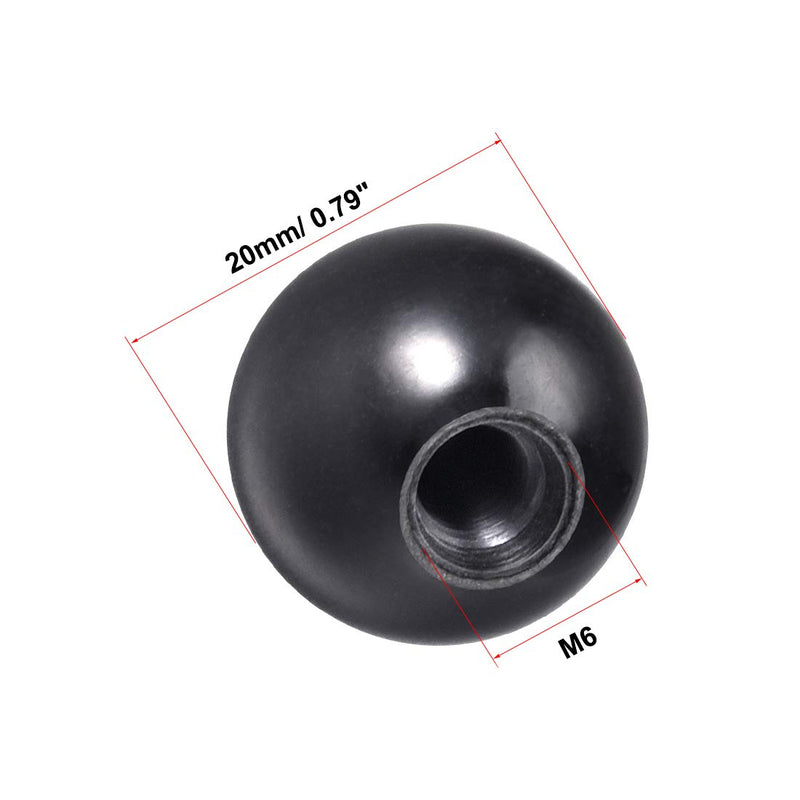 [Australia - AusPower] - uxcell 4Pcs Thermoset Ball Knob M6 Female Threaded Machine Handle 20mm Diameter Smooth Rim Black M6x20mm 