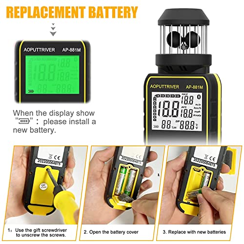 Digital Anemometer Handheld AP-881M Wind Gauge Anemometer with 360° Wind Direction Wind Cup Anemometer with Temperature (℃/℉) Measurement of Air Speed Air Volume for HVAC Vents, Boat Sailing 881M