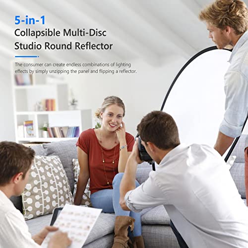 NEEWER 24"x36"/60x90cm Light Reflectors for Photography, Portable 5 in 1 Collapsible Multi Disc with Bag - Translucent, Silver, Gold, Black, White Diffuser for Studio and Outdoor Lighting 24" x 36"
