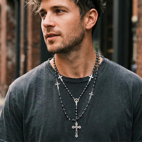 Rosary Beads Catholic for Man and Woman - Natural Black Stone Gemstone Rosary Beads.