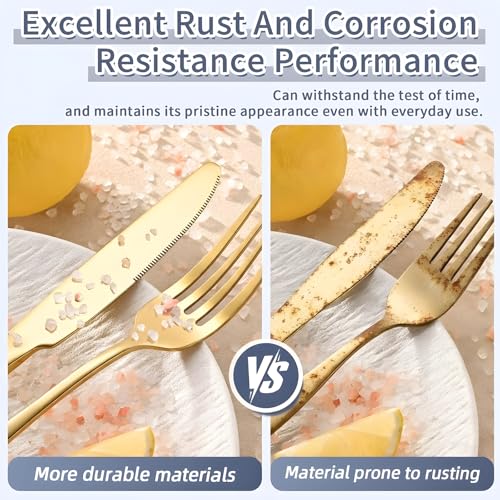 SIAKA 40-Piece Gold Silverware Set, Stainless Steel Flatware Set Service for 8, Food Grade Cutlery Utensil Set for Home Restaurant, Include Knife Forks Spoons Set, Mirror Polished Dishwasher Safe