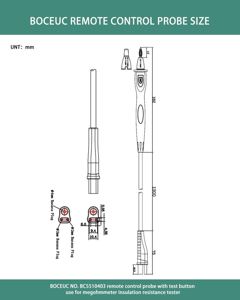 [Australia - AusPower] - Remote Control Probe with Test Button Use for Fluke 1507 1503 1587 1577 1550B Digital Megohmmeter Insulation Resistance Tester Specific Plug 