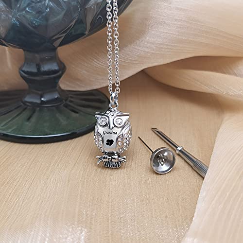 Owl Animal Cremation Urn Necklace for Ashes Crystal Memorial Keepsake Pendant Jewelry with Funnel Filler Kit for Dad Mom Grandma
