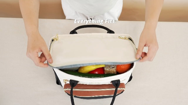 LOVEVOOK Insulated Lunch Box for Women,X Large Adult Lunch Cooler Bag Women Black with Off White with Brown X Large —18l