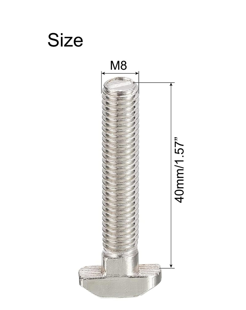 [Australia - AusPower] - M8 x 40mm T-Slot Drop-in Stud Sliding Bolts, Carbon Steel Hammer Head Bolt T Screw, T-Bolt T Shape Stud Sliding Screw for 40 Series Aluminum Profile, 15PCS M8 x 40mm 