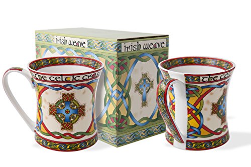 Set of two Royal Tara Irish Celtic Cross Irish coffee glasses with Irish Weave design in a matching box.