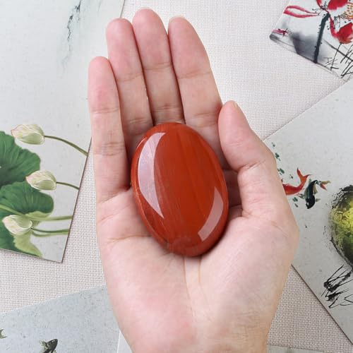 DUQGUHO Red Jasper Stone Palm Stone 2.4'' Red Stone Natural Healing Crystal Worry Stone Energy Balancing Polished Stones Blessing Gifts Boho Pocket Stone 1PCS