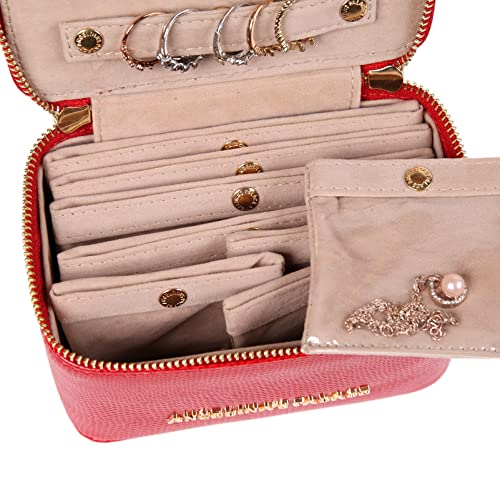 Angelina's Palace Snakeskin Pattern Jewelry Organizer Case Bridesmaid Gifts Travel Bag Vegan Leather Box for Necklace Earring Bracelet Ring(Red) Red
