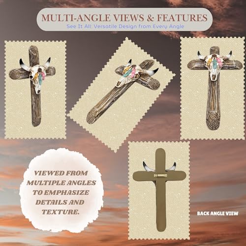 BestGiftEver Rustic Southwestern Wall Cross Faux Wood Steer Skull