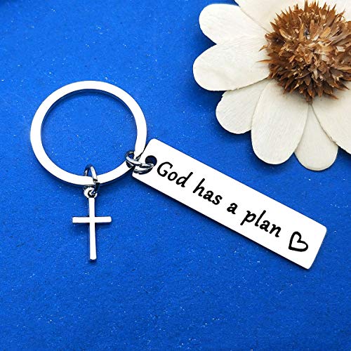 Religious Gift Keyring Inspirational Gift Christian Faith Keyring Encouragement Religious Keychain First Communion Baptism Gifts for Women Men Motivational Gift Christmas Graduation Birthday Gift God Has a Plan Keyring