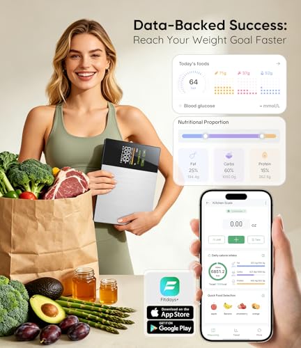 Smart Food Scale with Nutritional Calculator with 23 Nutrients Tracking&LED Display,Bluetooth Sync to Fitdays+ App,Stainless Steel,5KG Capacity,Calorie Counting for Calorie Control&Fitness Goal,Silver Silver