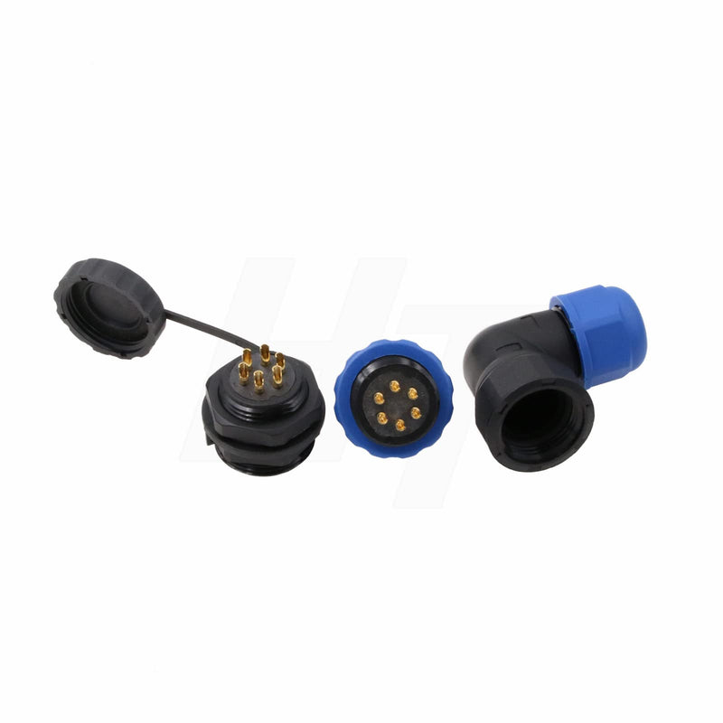 [Australia - AusPower] - HangTon SD20 10Amp 6 Pin Threaded Plastic Connector Male Waterproof IP68 Electrical Right Angle Cable Plug Panel Mount Chassis Socket 