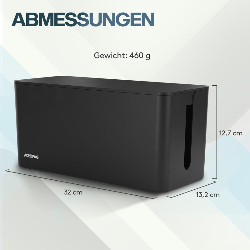 ACROPAQ Cable Box - (32 x 13.2 x 12.7 cm), Cable Management Box for Hiding Cables and Hiding Sockets, Plastic, Black - Cable Box, Cable Storage, Socket Box, Cable Boxes medium