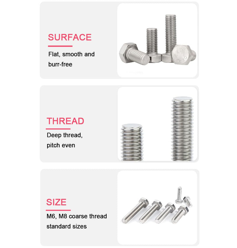 [Australia - AusPower] - cSeao 20pcs 1/4-20 x 1/2" Hex Head Bolts, Plain Finish, 304 Stainless Steel 1/4“-20 x 1/2" 20pcs 