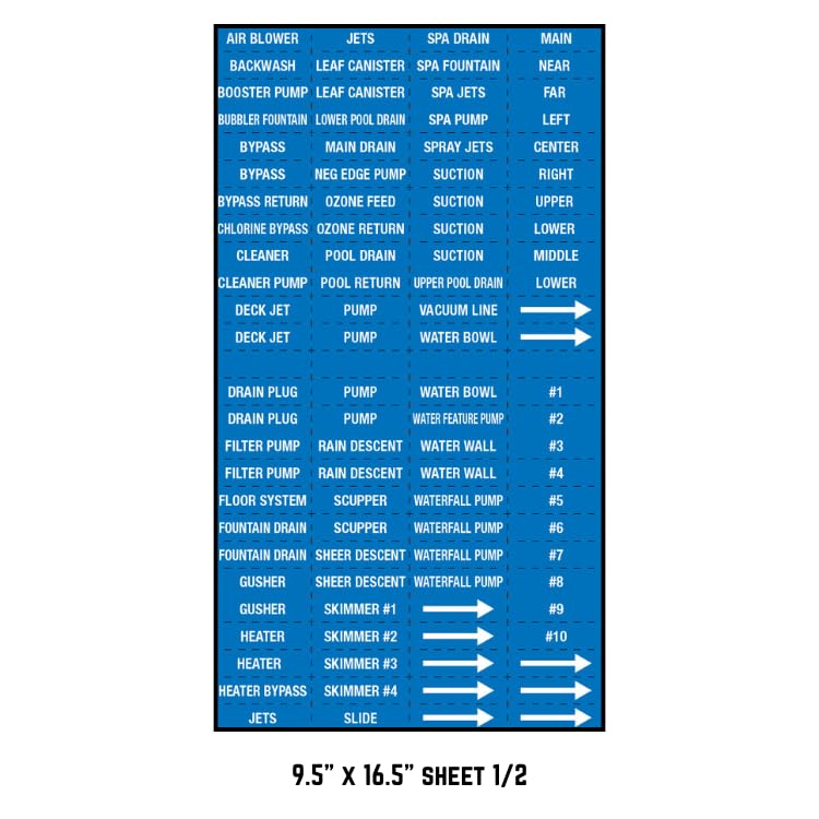 Swimming Pool Pipe and Equipment Identification Sticker Kit,Premium Grade-Sheet Form Pool/Spa marker Kit (Blue)