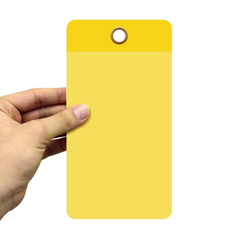 SmartSign (Pack of 25) 2.25 x 4.25 inch Blank Yellow Writeable Self-Laminating Tags, 10 mil Thick Vinyl with Clear Polyester Flap