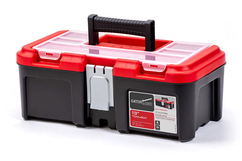 13-inch Sturdy Toolbox - 3 Compartments, Removable Tool Tray - Strong Lid, Easy Grip Handle - Made of Polypropylene Plastic Black 13 In