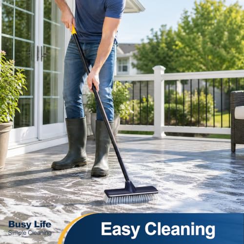 Yocada Floor Scrubber Brush, 2 in 1 Scratching Brush with Stiff Bristles, Shower Scrubber for Cleaning Patio, Bathroom, Garage, Kitchen, Wall, Deck, Tub, Tiles, 50 Inch Handle