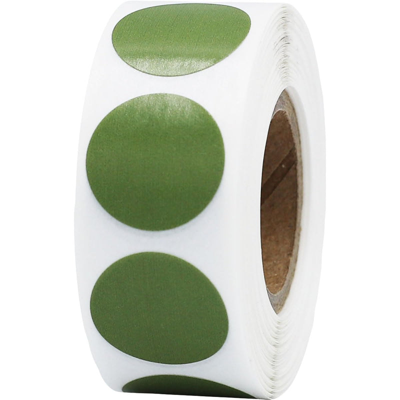 Olive Green Semi-Gloss Round Stickers, 3/4" Inch, 500 Labels per Roll - Perfect for Color Coding, Inventory Management, and Custom Projects in Offices, Schools, and Homes Olive