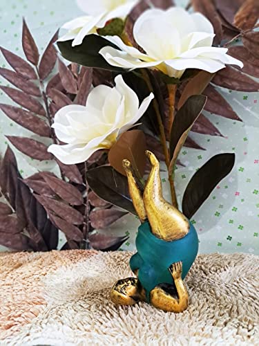 5½" Green Gold Supported Shoulder Stand Pose Resin Yoga Asana Fat Lady Figurine Meditating Woman Statue Adult Collectors Elegant Handcrafted Shelf Display Decoration Home Decor Gifts YGsss_008