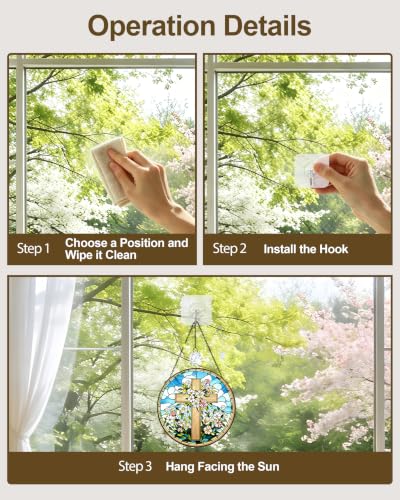 Stained Glass Cross Sun Catcher,Christian Gift(Cross Blue,7.8in) Cross Blue 7.8x7.8 IN