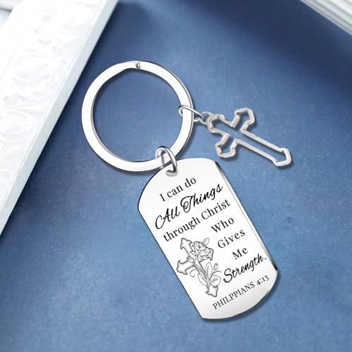 MADHAHEFU Christian Keyring With Cross Pendant - Inspirational Bible Verse Gifts for Women & Men