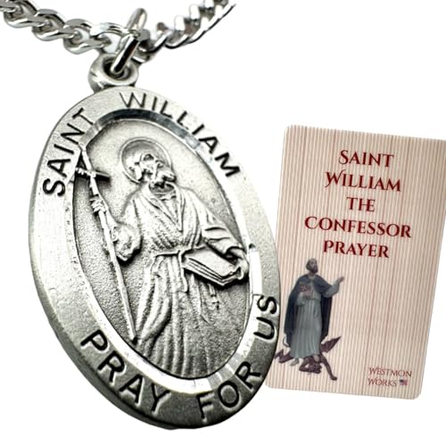 St William Pewter Medal USA Made on a Steel Chain with Holy Card Boxed Set