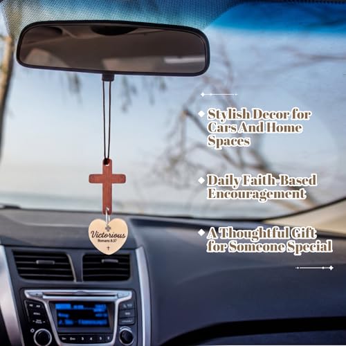 Novabright 12 Pcs Christian Gifts Bulk Heart Cross for Car Mirror Hanger