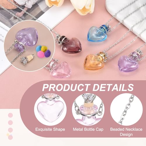 sourcing map Vial Necklace, Stainless Steel Glass Heart Perfume Bottle Pendant Necklace Ashes Urn Vial Pendant Openable Pink 2
