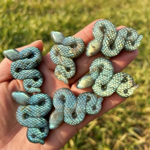 2" Labradorite Snake Figurine Hand Carved Healing Crystal Animal Statue Sculpture Home (Labradorite)