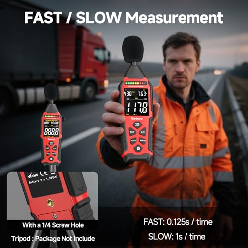 Gedaye red decibel meter sound level meter with A/C weighting, 30–130dB display and power supply support