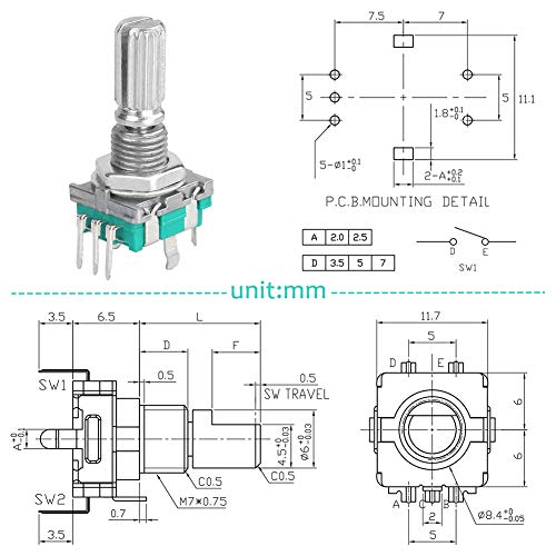 5 Set 360 Degree Rotary Encoder Module EC11 Digital Potentiometer Rotary Encoder, Rotary Encoder, 5 Pin with Switch and Knob for Automotive Electronics Multimedia Audio