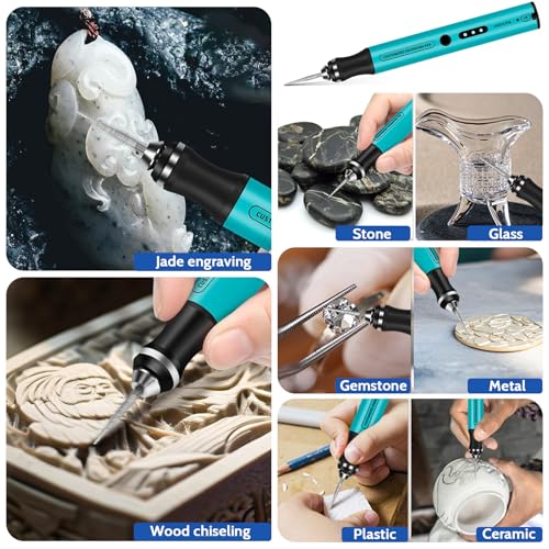 Cordless Engraving Pen, 3-Speed Electric Engraving Tool Kit, Engrave 50+ Surfaces, with 30 Small Drill bits, 7 Grinding Accessories and 5 Engraving Templates, USB Charging for Wood Resin Stone Jewelry