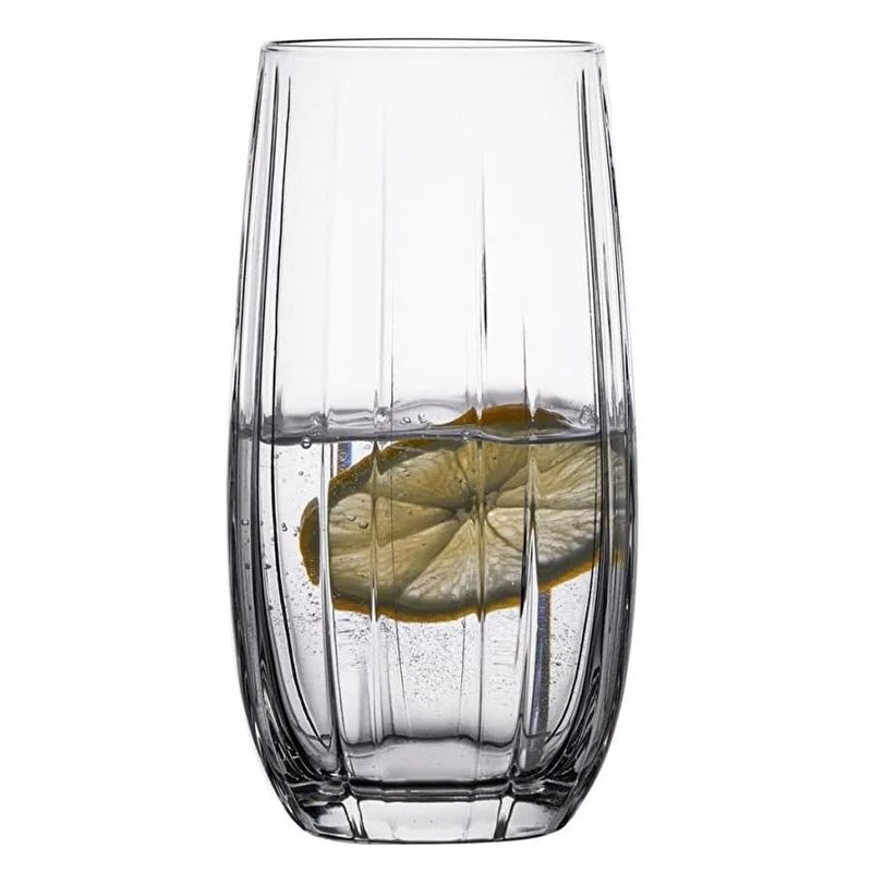 Light Fume Pink Ribbed Drinking Glass, Modern Highball Water Glass Blue PACK OF 6